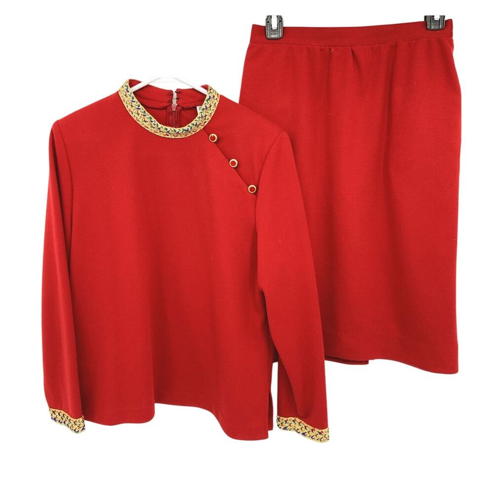 Vtg 70s Brownstone Studio Red Long Sleeve Top and Mini Skirt Union Made Size 10
